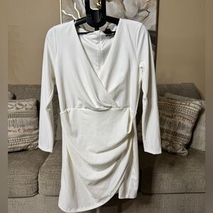 Zara White Long-Sleeve Wrap Dress